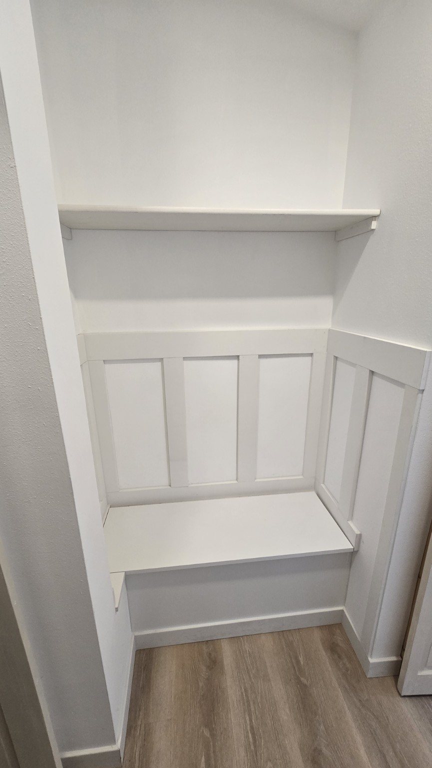 Finished built-in bench and trim