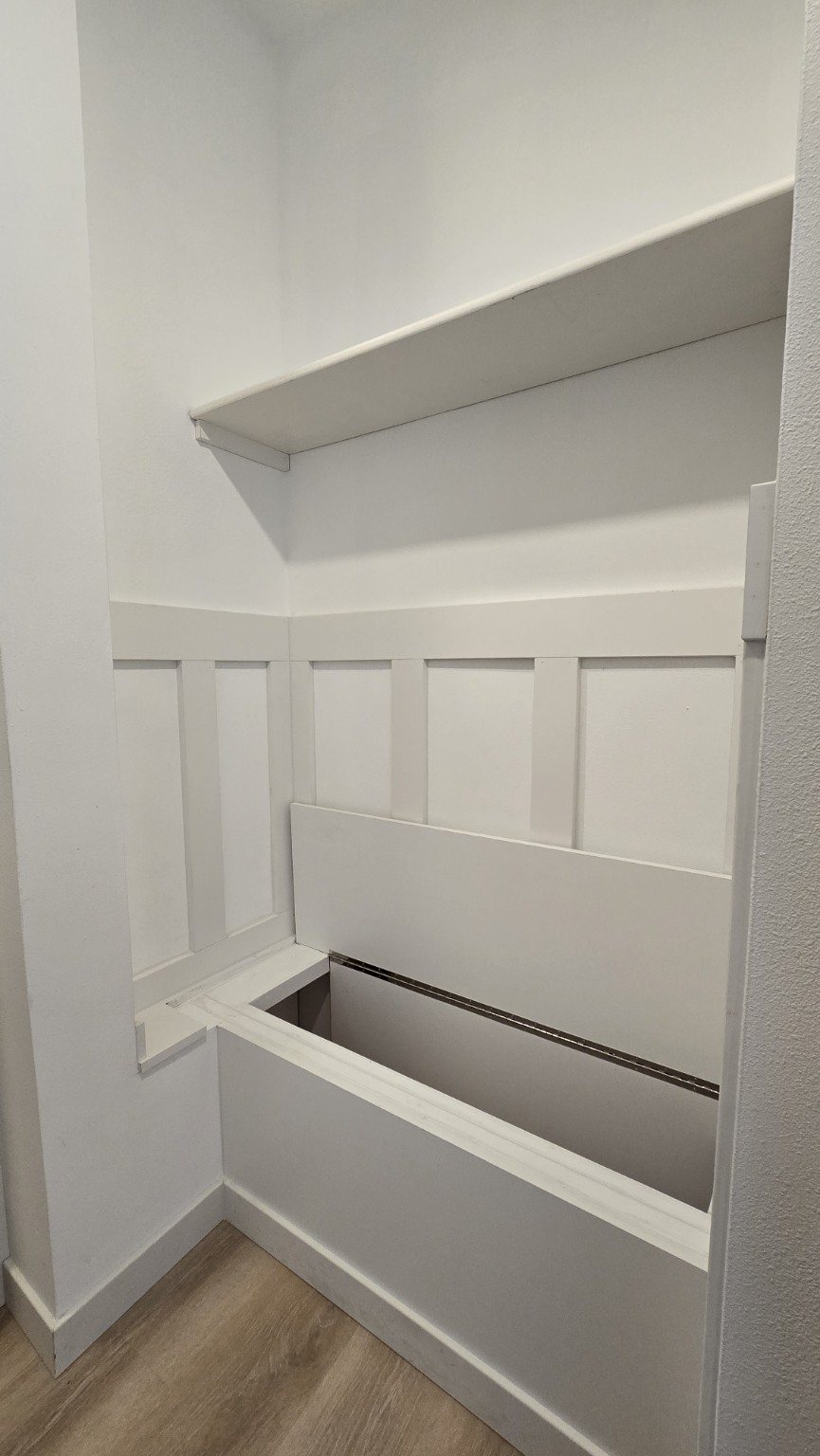 Built-in bench with storage access open