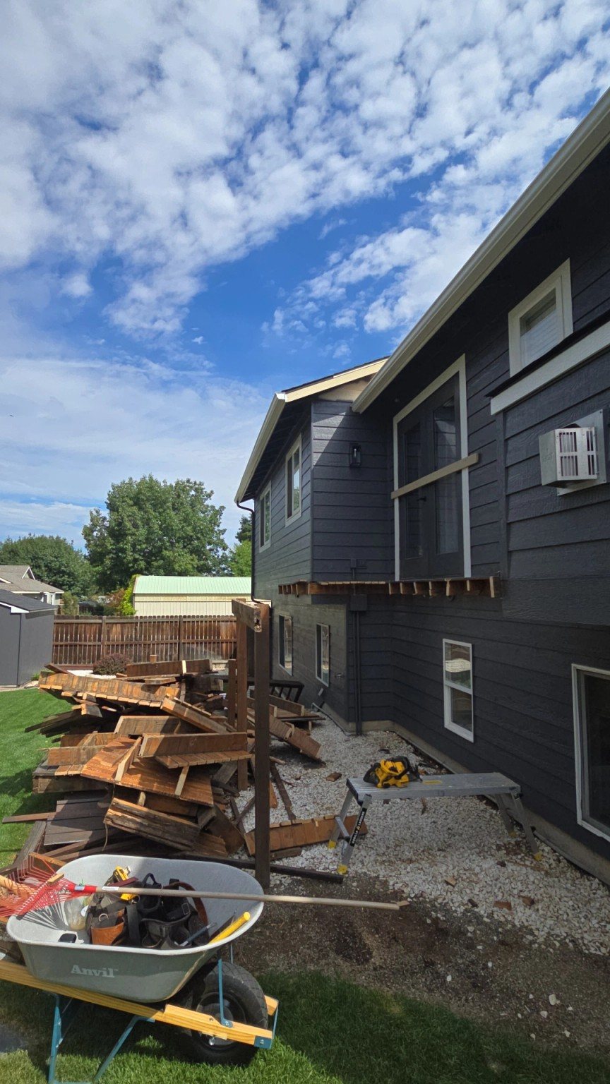 Entry deck demolition and structural reconstruction in progress