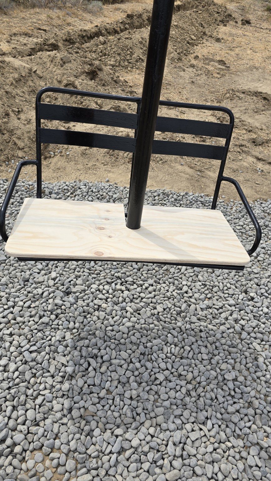 Custom plywood platform detail on restored chairlift seat